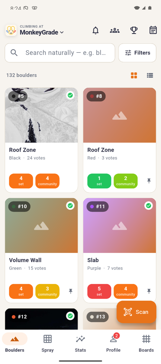 The MonkeyGrade boulder board on a phone
